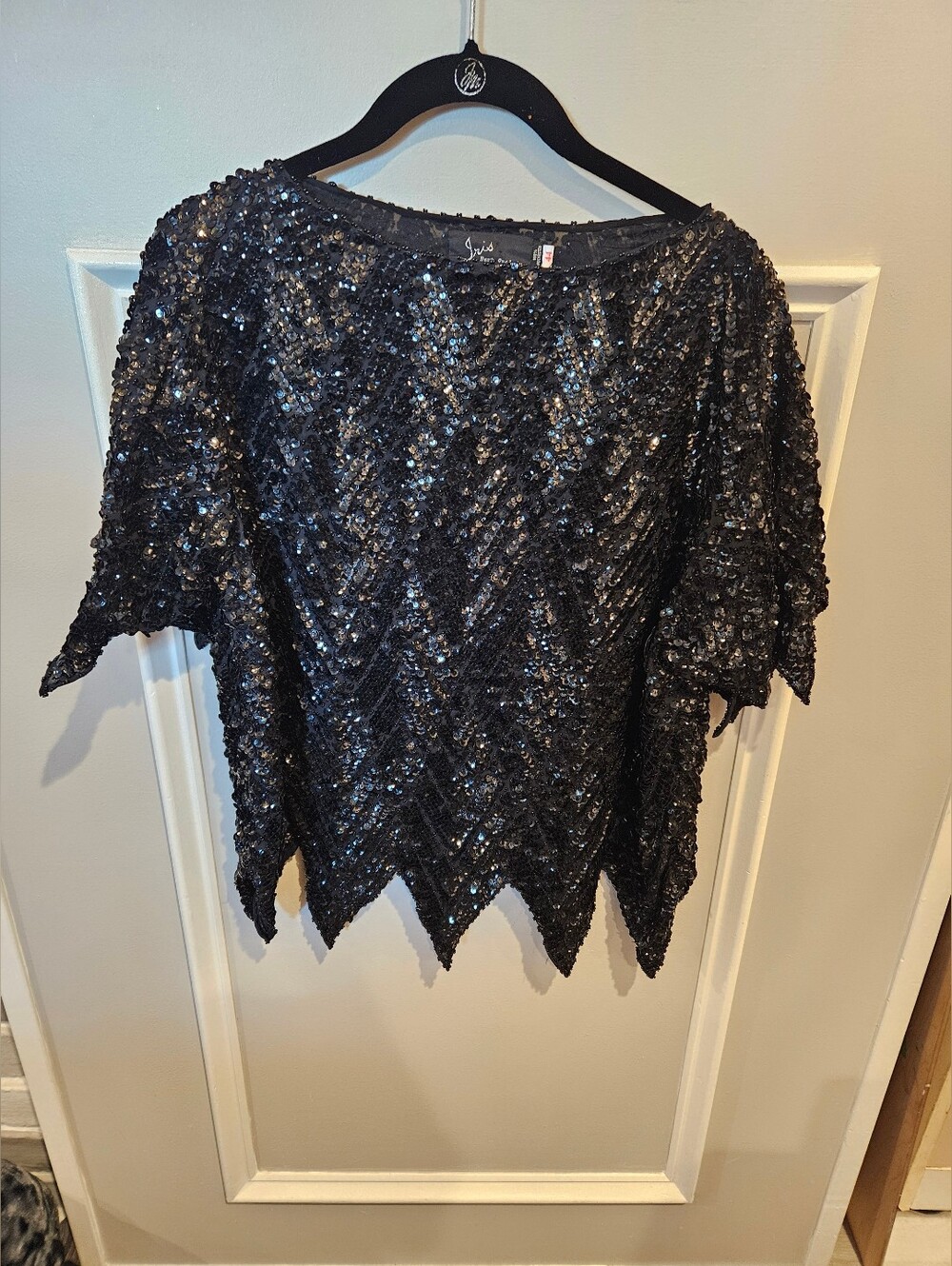 Iris black sequined & black beaded top. Size 44.